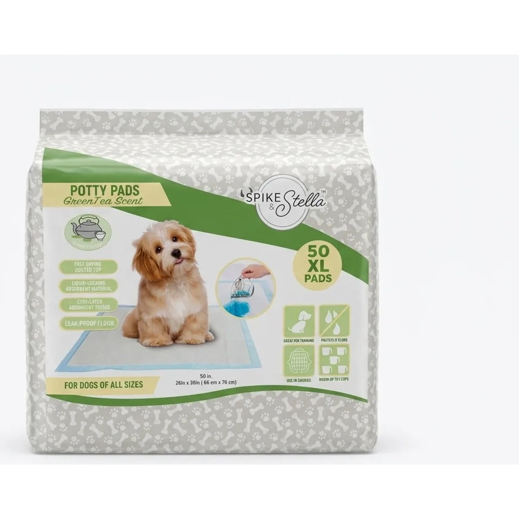 Spike & Stella Protector Dog Training Pads, Green Tea Scented: 26 x 30-in, 50 count