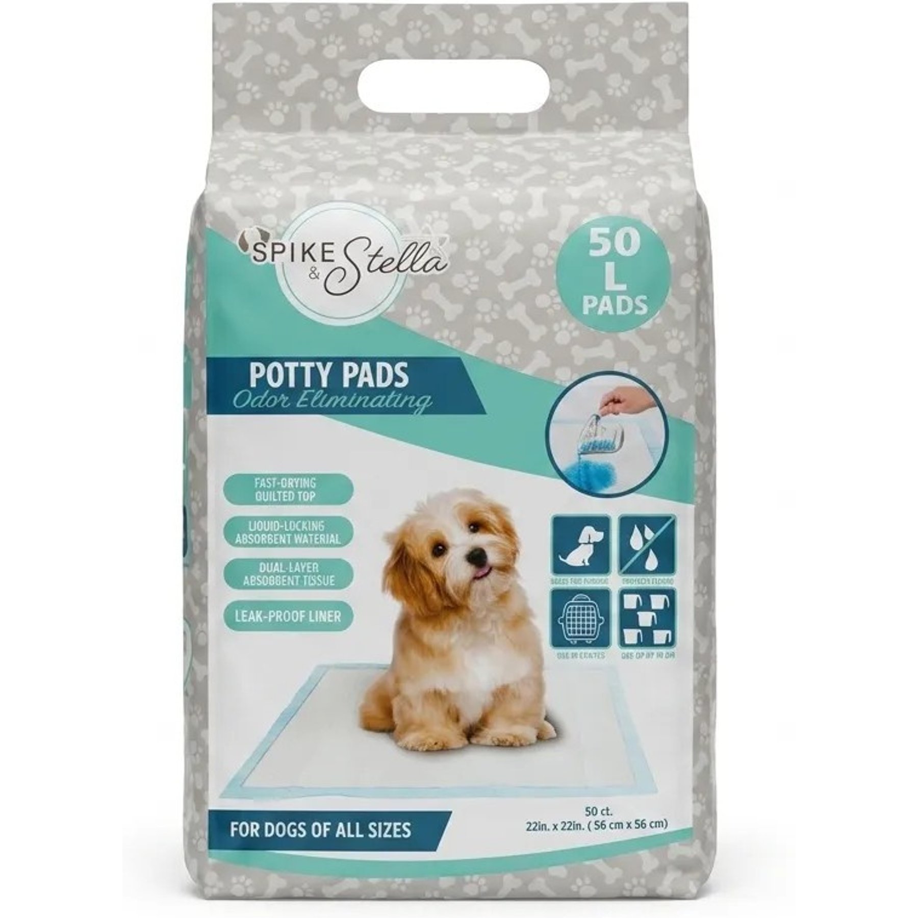 Spike & Stella Protector Dog Training Pads, Light Blue, Large: 22 x 22-in, 50 count