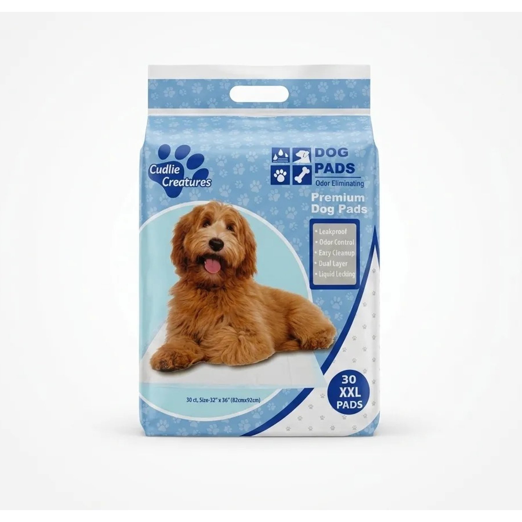 Cudlie Creatures Protector Dog Training Pads, Blue, XX-Large: 32 x 36-in, 30 count
