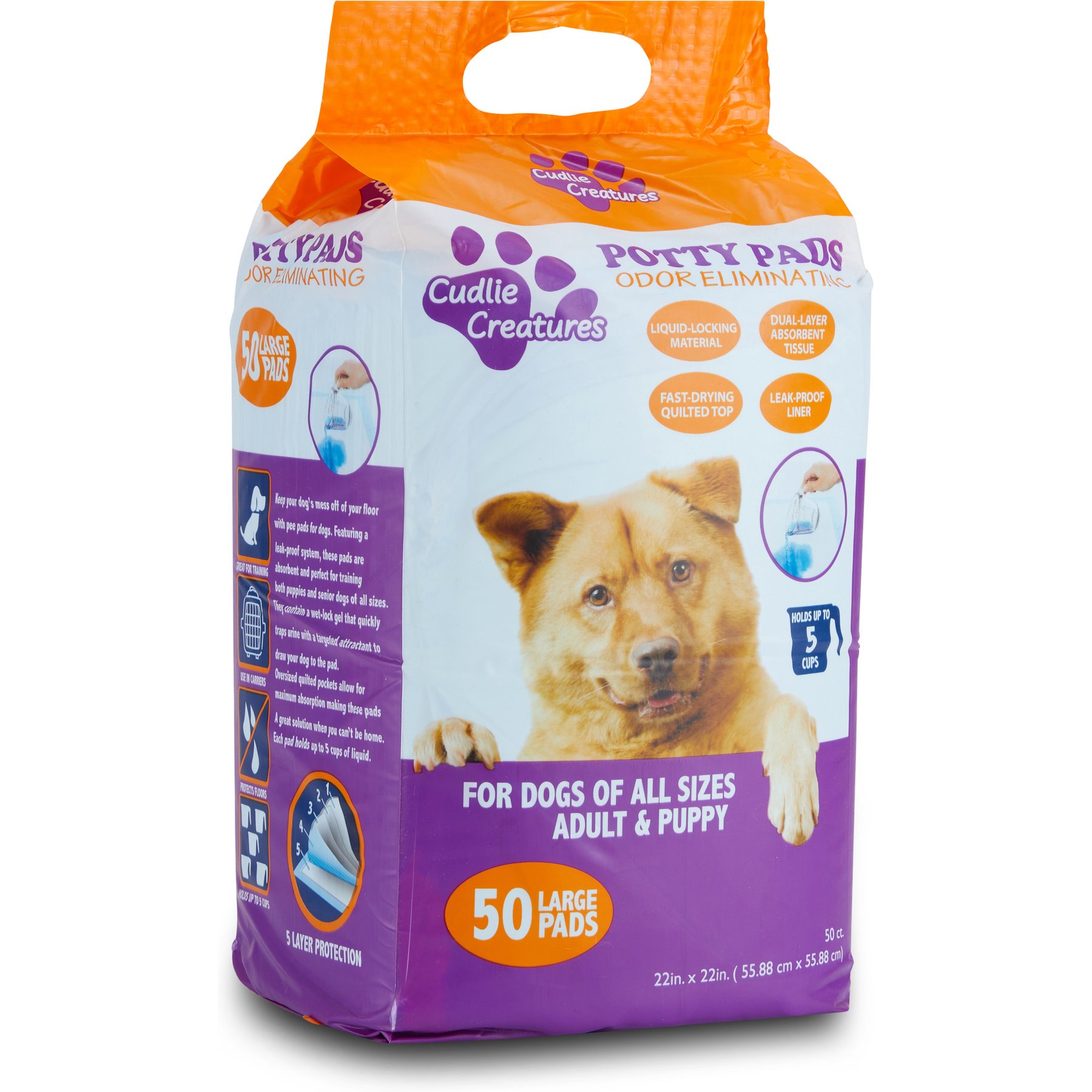 Cudlie Creatures Protector Dog Training Pads, Purple, Large: 22 x 22-in, 50 count