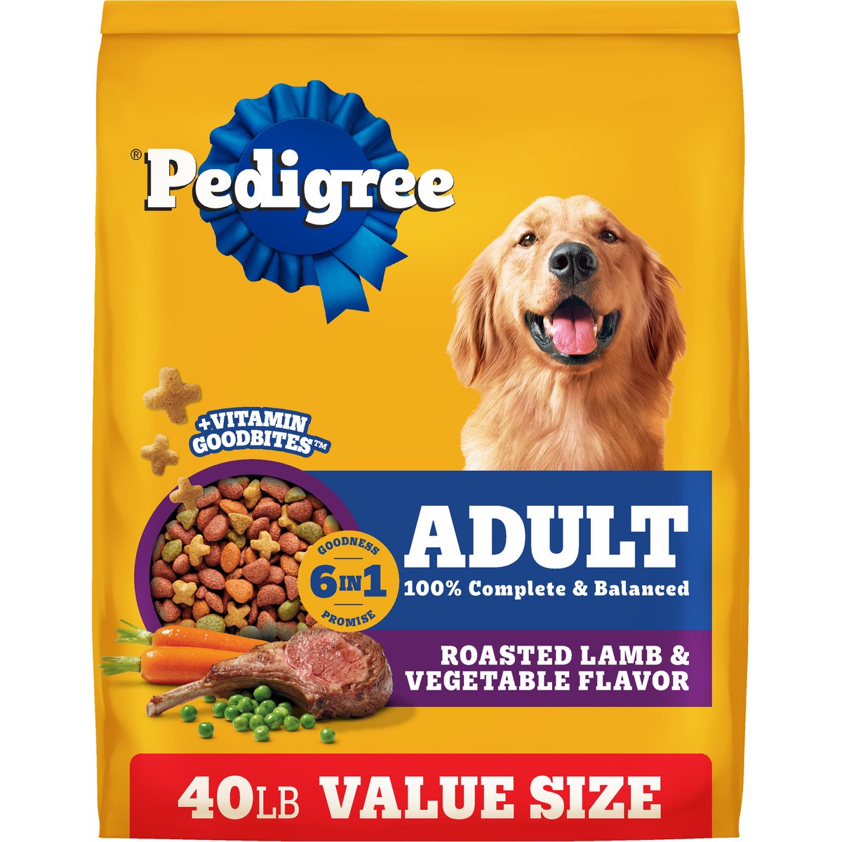 Pedigree Adult Roasted Lamb & Vegetable Flavor Dry Dog Food, 40-lb bag