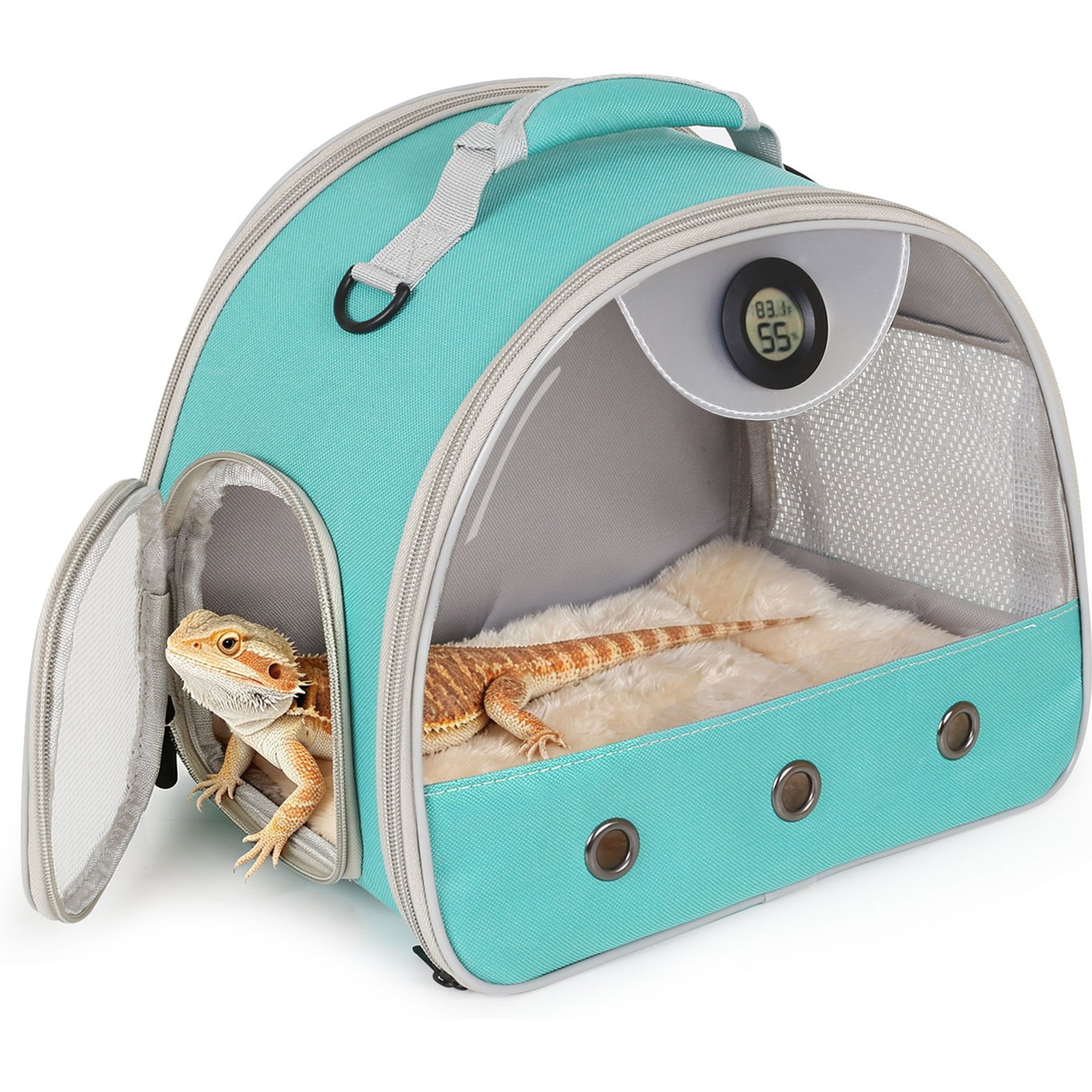 Halinfer Carry Handle Bearded Dragon Reptile Carrier Built-in Thermometer & Humidity Gauge, 12-in, Green