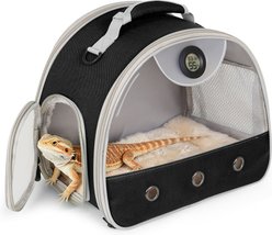Halinfer Carry Handle Bearded Dragon Reptile Carrier Built-in Thermometer & Humidity Gauge, 12-in, Black