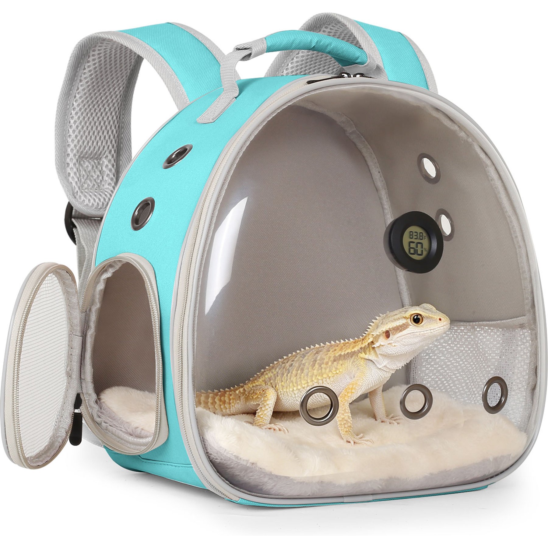 Halinfer Carry Bag Travel Reptile Carrier Built-in Thermometer & Humidity Gauge, 12.5-in, Green