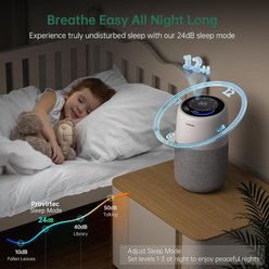 Provirtec Pet H13 HEPA Filter PM2.5 Real-Time Display & APP Control Air Purifier with Air Quality Monitor, White slide 2 of 9