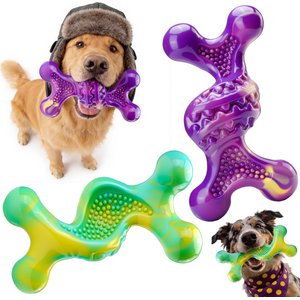 Kseroo Fun & Tough Bacon Flavor Nylon Tough Chew Dog Toy for Dogs, Purple & Yellow, 2 count