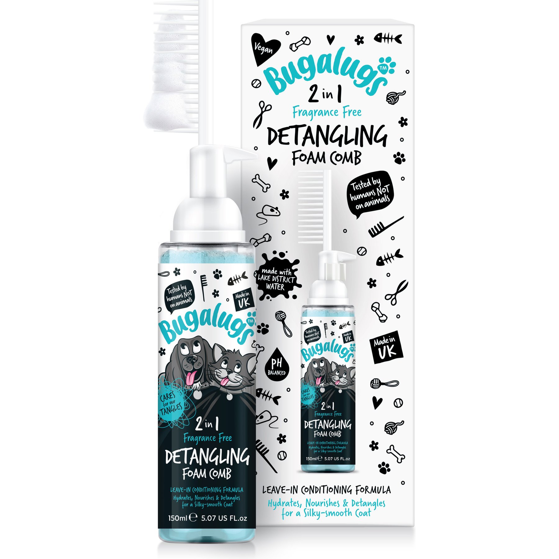 Bugalugs Pet Care FF Detangling Comb No Rinse Dog Grooming Foam, 6.76-fl oz bottle