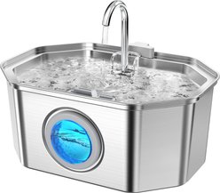 HINTON Automatic Water Dispenser Stainless Steel Cat Water Fountain with Flowing Water Spout, Ultra-Quiet Pump & Multi-Layer Filtration System, Silver, 3.2-L