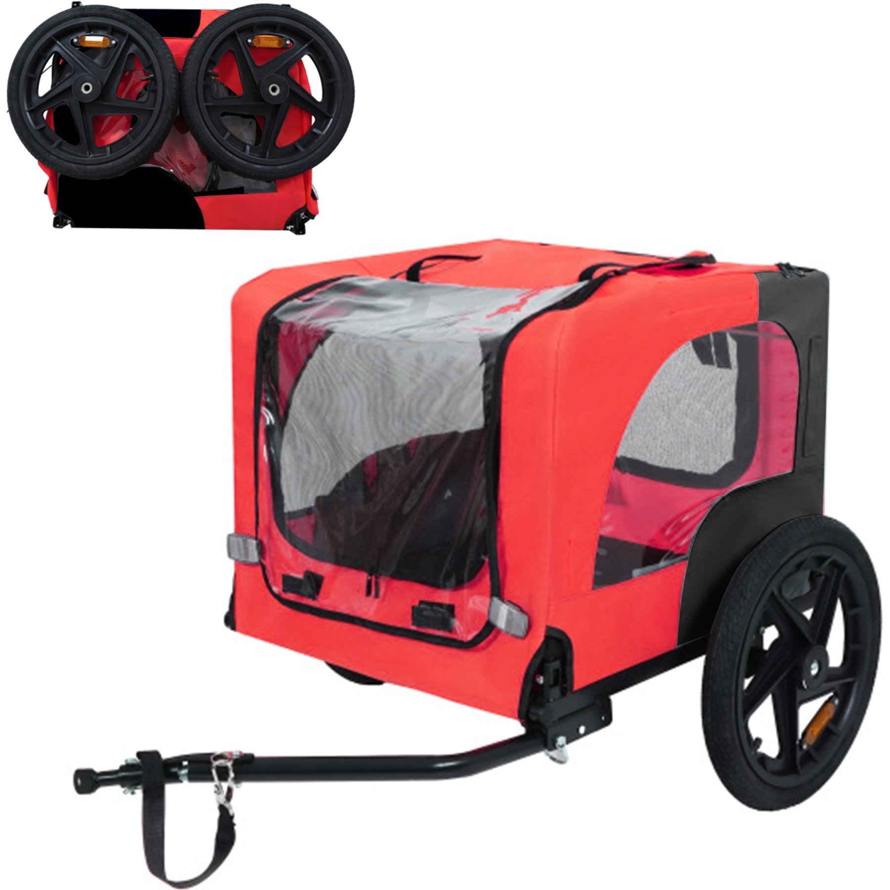 Yafylly Pet Bike Trailer Dog Cart for Bicycle with Internal Leash, Medium, Red