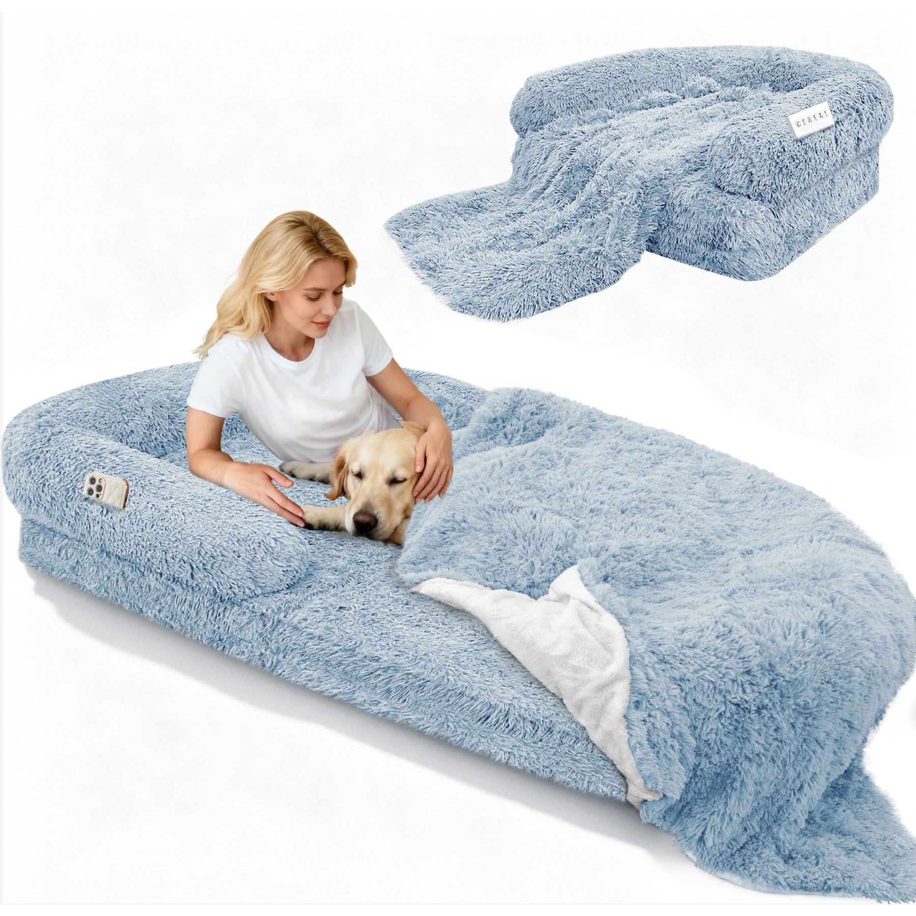 LovMor Foldable Memory Foam Human Dog Bed with Removable Cover, 71 x 38 x 9-in, Blue