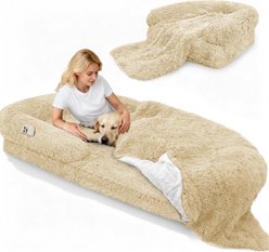 LovMor Foldable Memory Foam Human Dog Bed with Removable Cover, 71 x 38 x 9-in, Beige