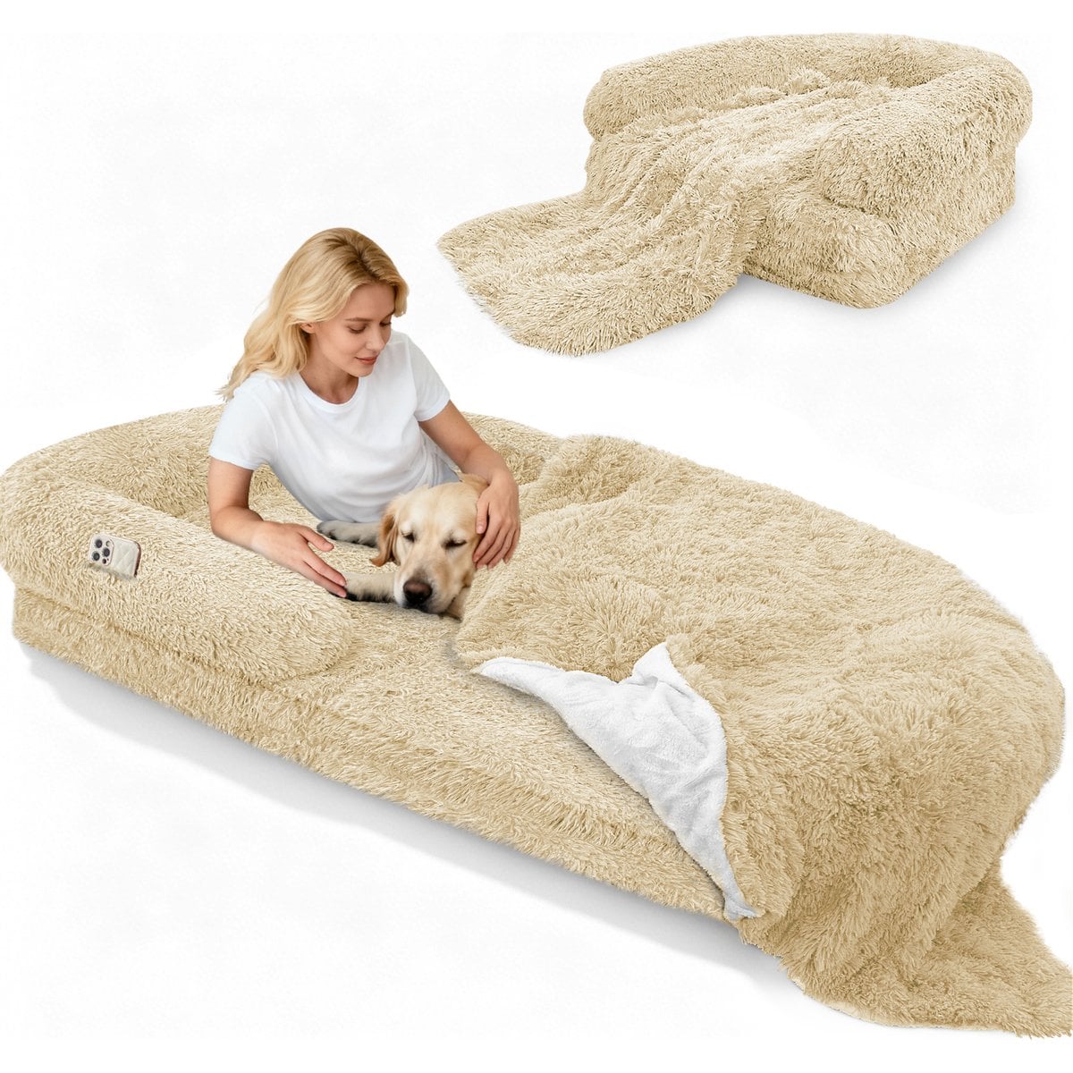 LovMor Foldable Memory Foam Human Dog Bed with Removable Cover, 71 x 38 x 9-in, Beige