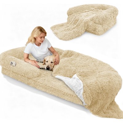 LovMor LovMor Foldable Memory Foam Human Dog Bed with Removable Cover, 71 x 38 x 9-in, Beige