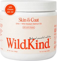 WildKind Allergy Support Salmon Flavored Soft Chew Skin & Coat Supplement for Dogs, 120 count