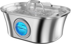 HINTON Ultra Quiet Pump, Multi-Stage Filtration, Dual Water Spout & Water Level Window BPA-free Stainless Steel Dog & Cat Water Fountain with Automatic Hydration Dispenser, Silver, 3.2-L
