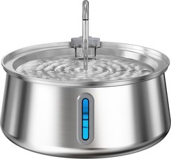 HINTON Automatic Water Dispenser Stainless Steel Cat Water Fountain with Water-Level Window, Quiet Pump & Circulating Filtration System, Silver, 4-L