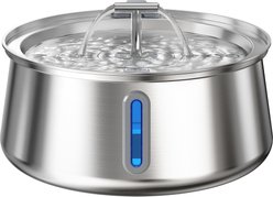 HINTON T-Shape Dual Outlet Design Stainless Steel Cat Water Fountain with Ultra-Quiet Pump, Circulating Filtration System & Water-Level Window, Silver, 4-L
