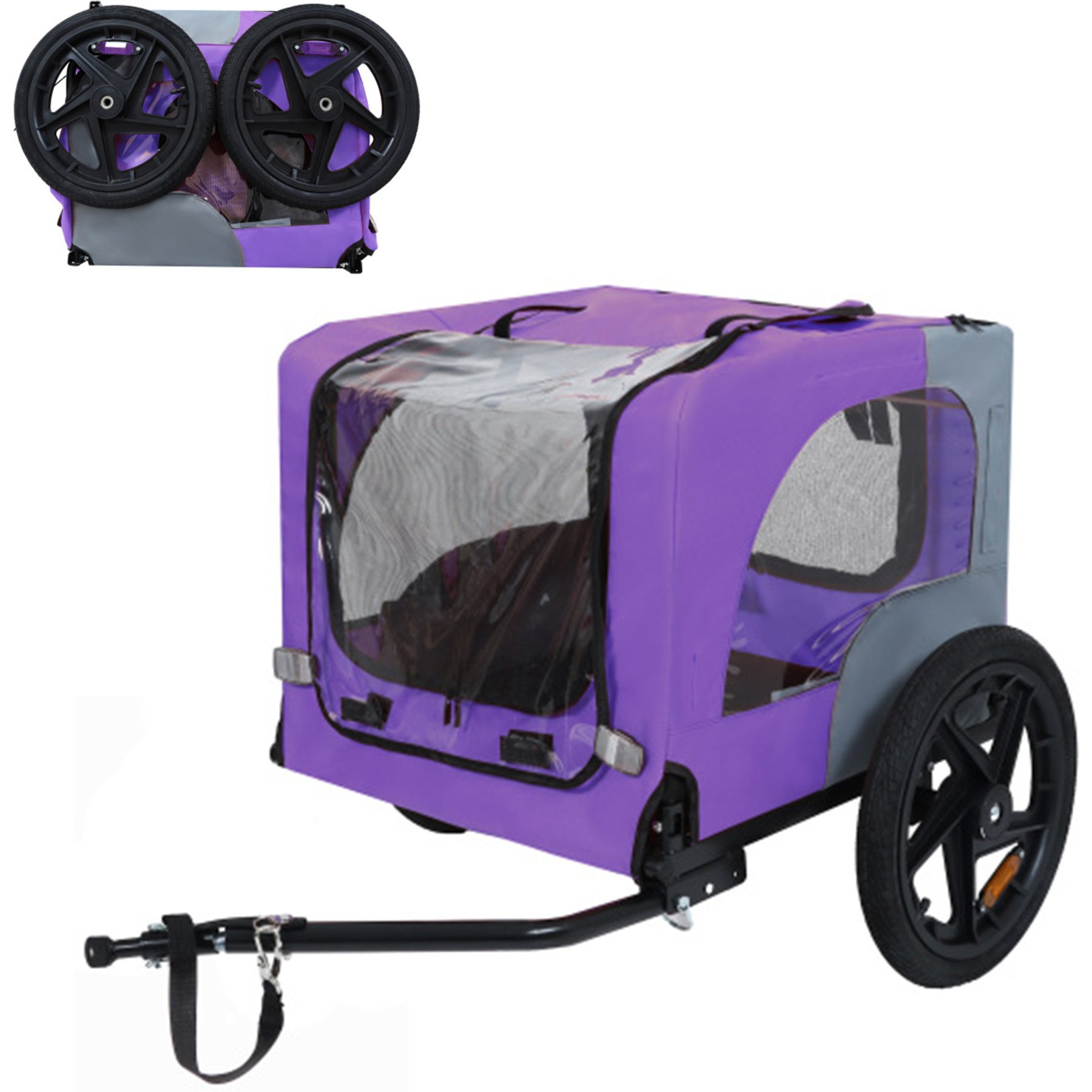 Yafylly Pet Bike Trailer Dog Cart for Bicycle with Internal Leash, Medium, Purple