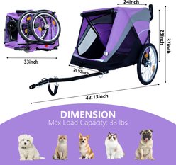 Yafylly 2-in-1 Bike Trailer & Push Cart for Pets with Dual Cup Pockets, Large, Purple/Black slide 2 of 7