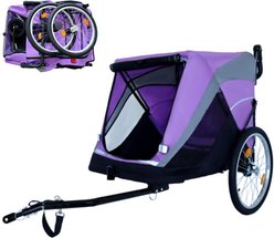Yafylly 2-in-1 Bike Trailer & Push Cart for Pets with Dual Cup Pockets, Large, Purple/Black