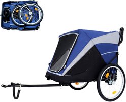 Yafylly 2-in-1 Bike Trailer & Push Cart for Pets with Dual Cup Pockets, Large, Blue/Black