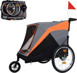 Yafylly 2-in-1 Bike Trailer & Push Cart for Pets with Dual Cup Pockets, Large, Grey/Black