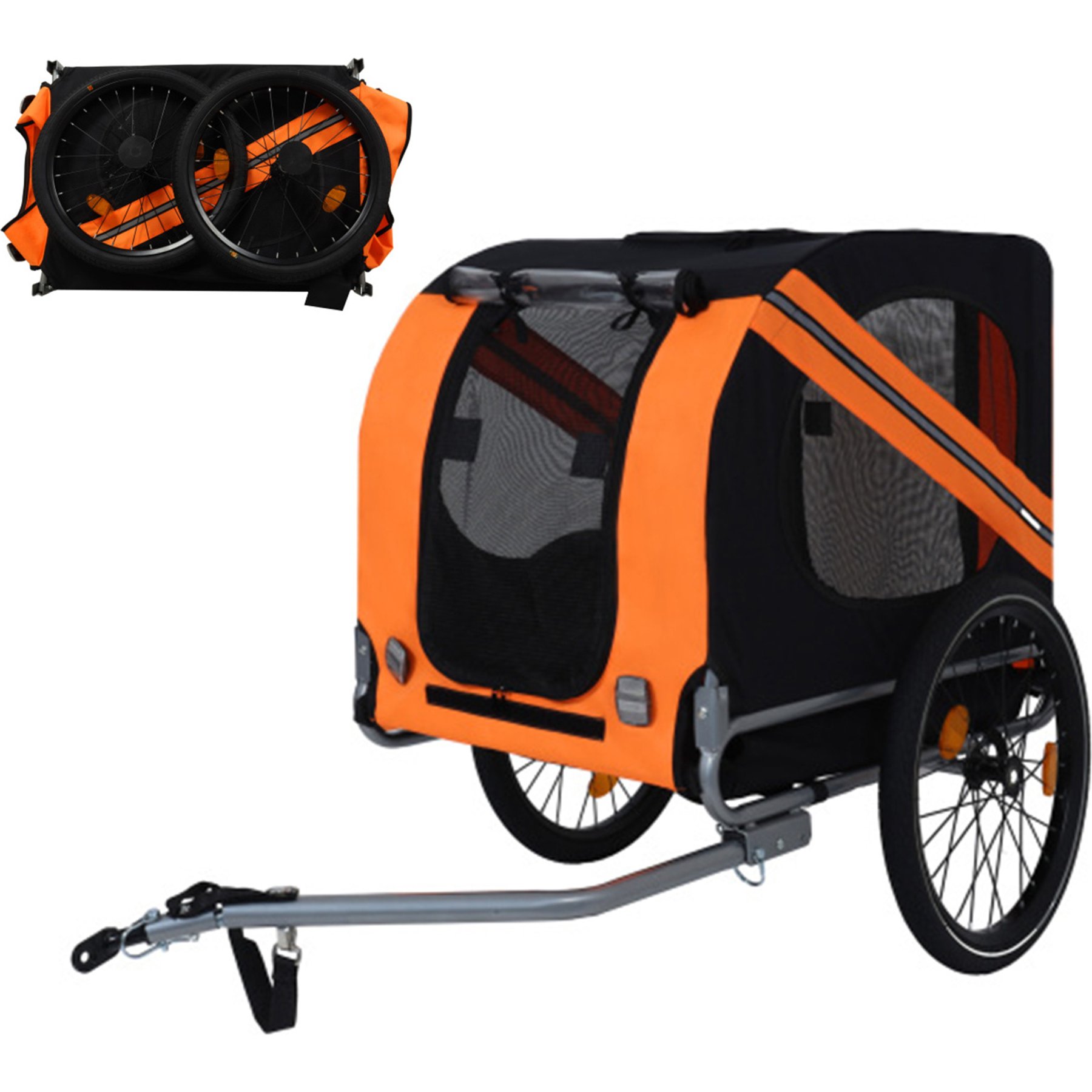 Yafylly Foldable Dog Bike Trailer with Steel Frame for Cycling, Medium, Black/Orange
