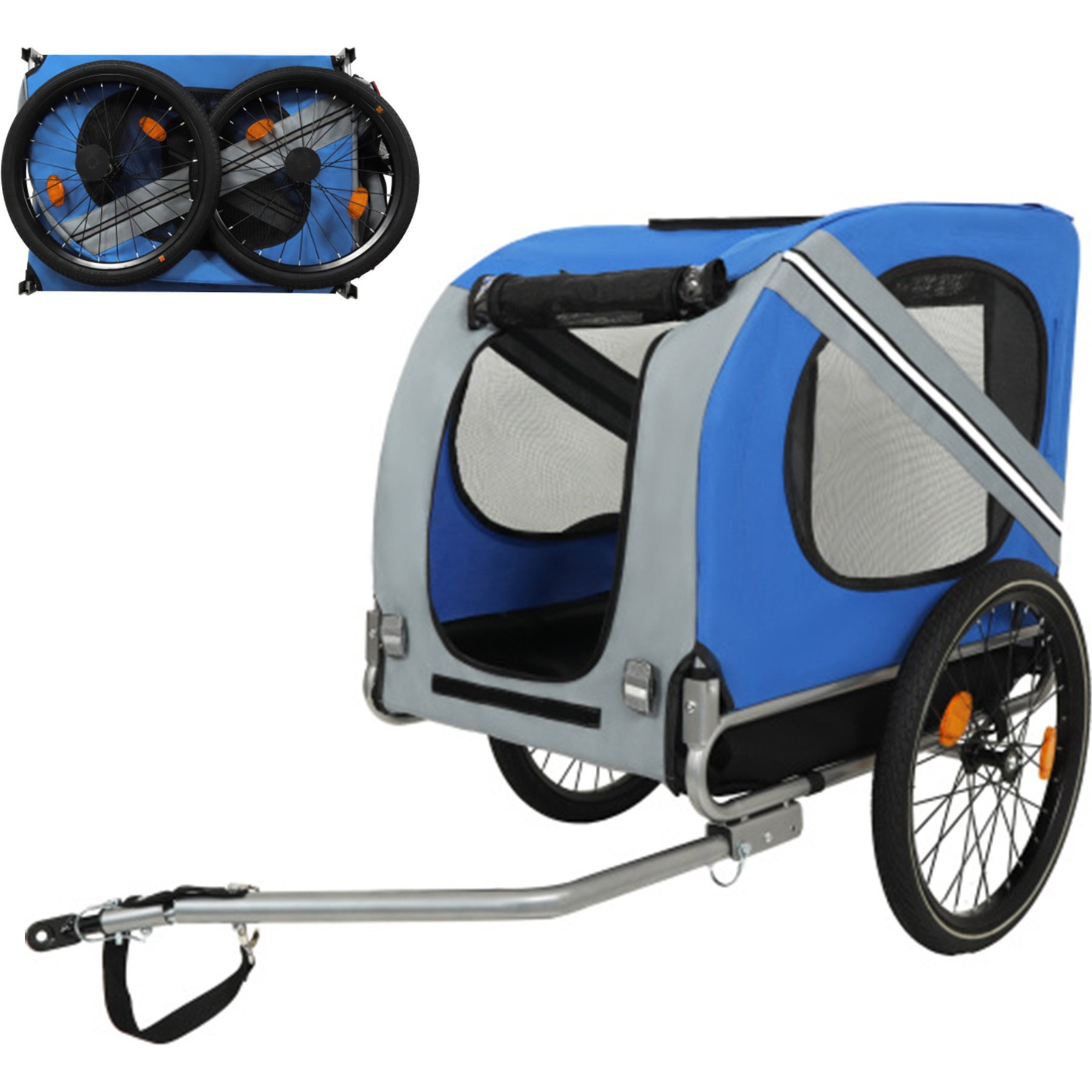 Yafylly Foldable Dog Bike Trailer with Steel Frame for Cycling, Medium, Blue/Grey
