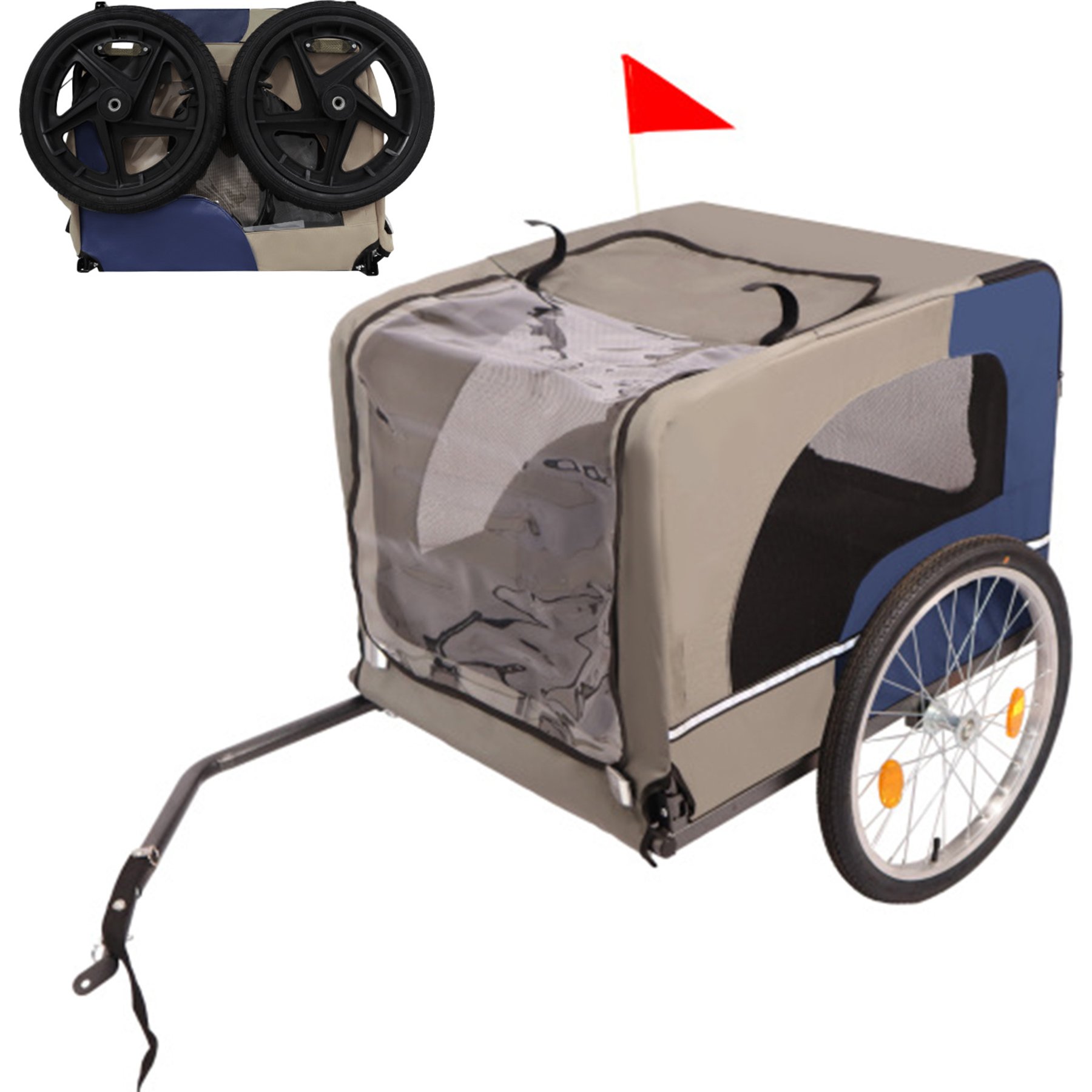 Yafylly Dog Bike Trailer for Bicycle with 2 Entrances & 20-in Wheels, Blue/Grey, Medium