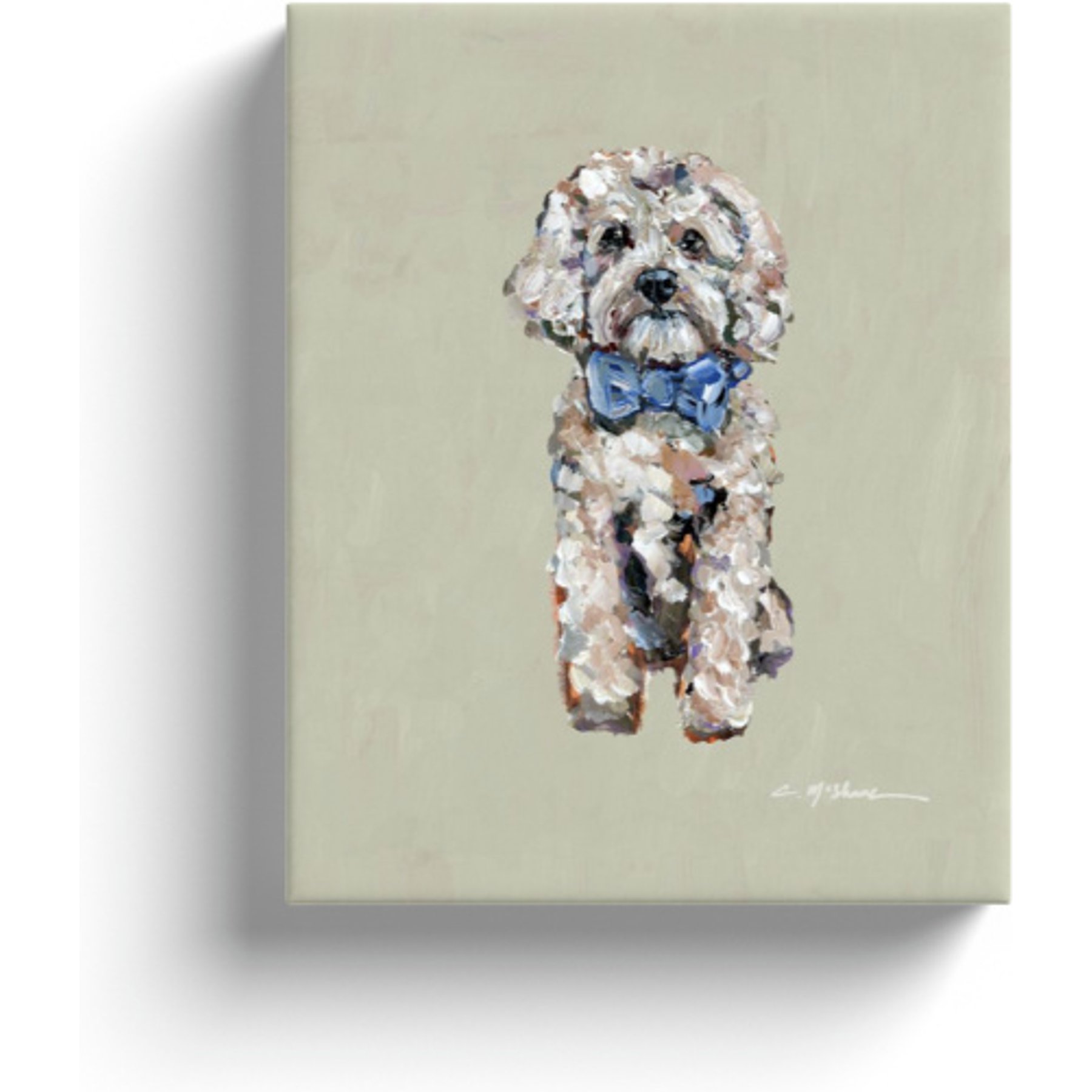 Art Barke by Chelsea McShane Art Light Cavapoo with Blue Bow Canvas Print, 10 x 8-in