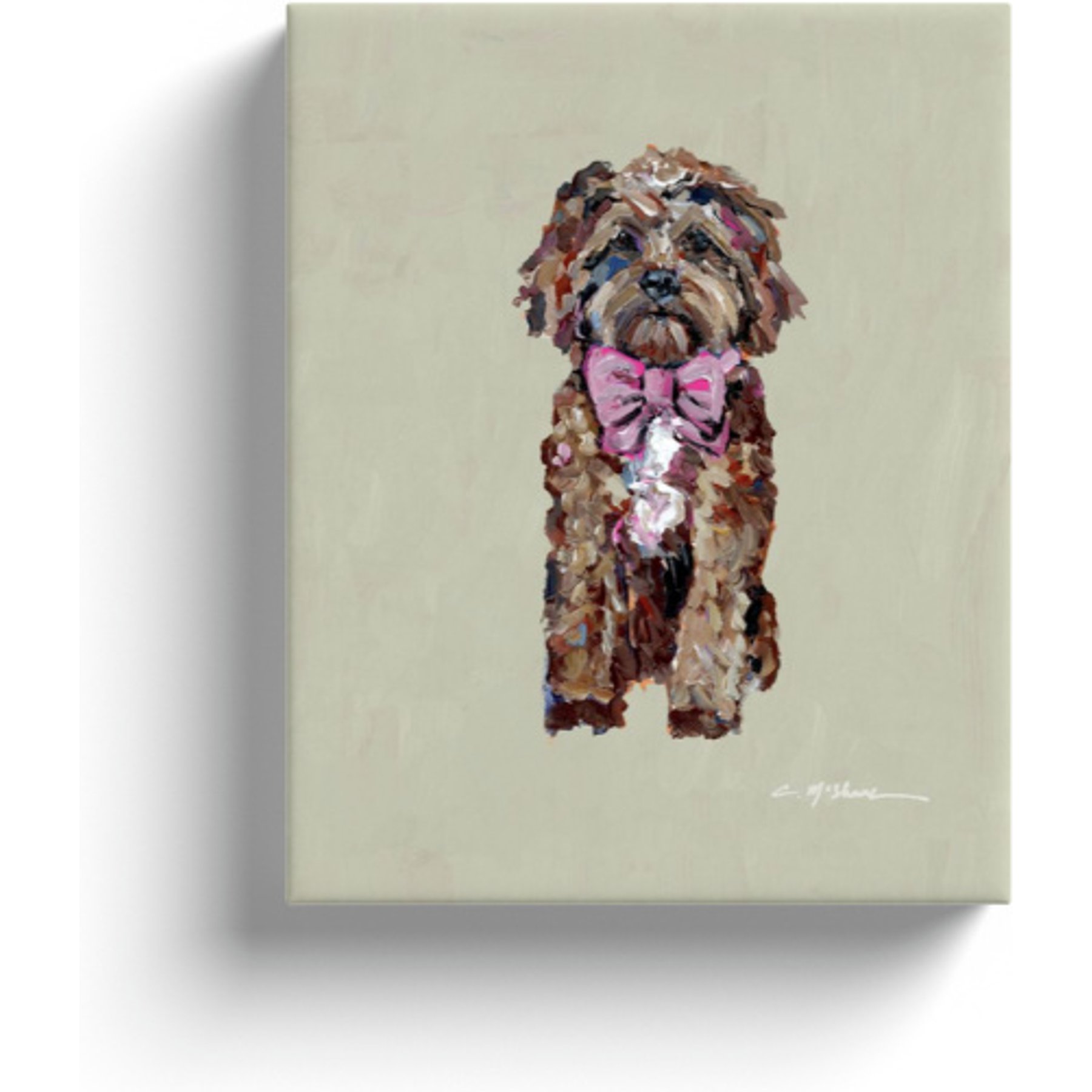 Art Barke by Chelsea McShane Art Red Cavapoo with Pink Bow Canvas Print, 10 x 8-in