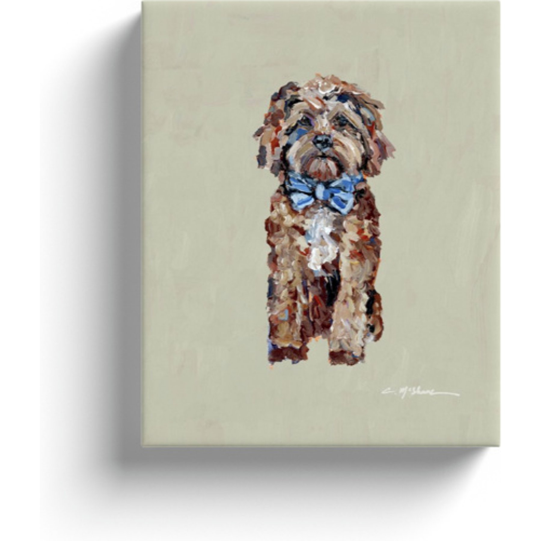 Art Barke by Chelsea McShane Art Red Cavapoo with Blue Bow Canvas Print, 10 x 8-in