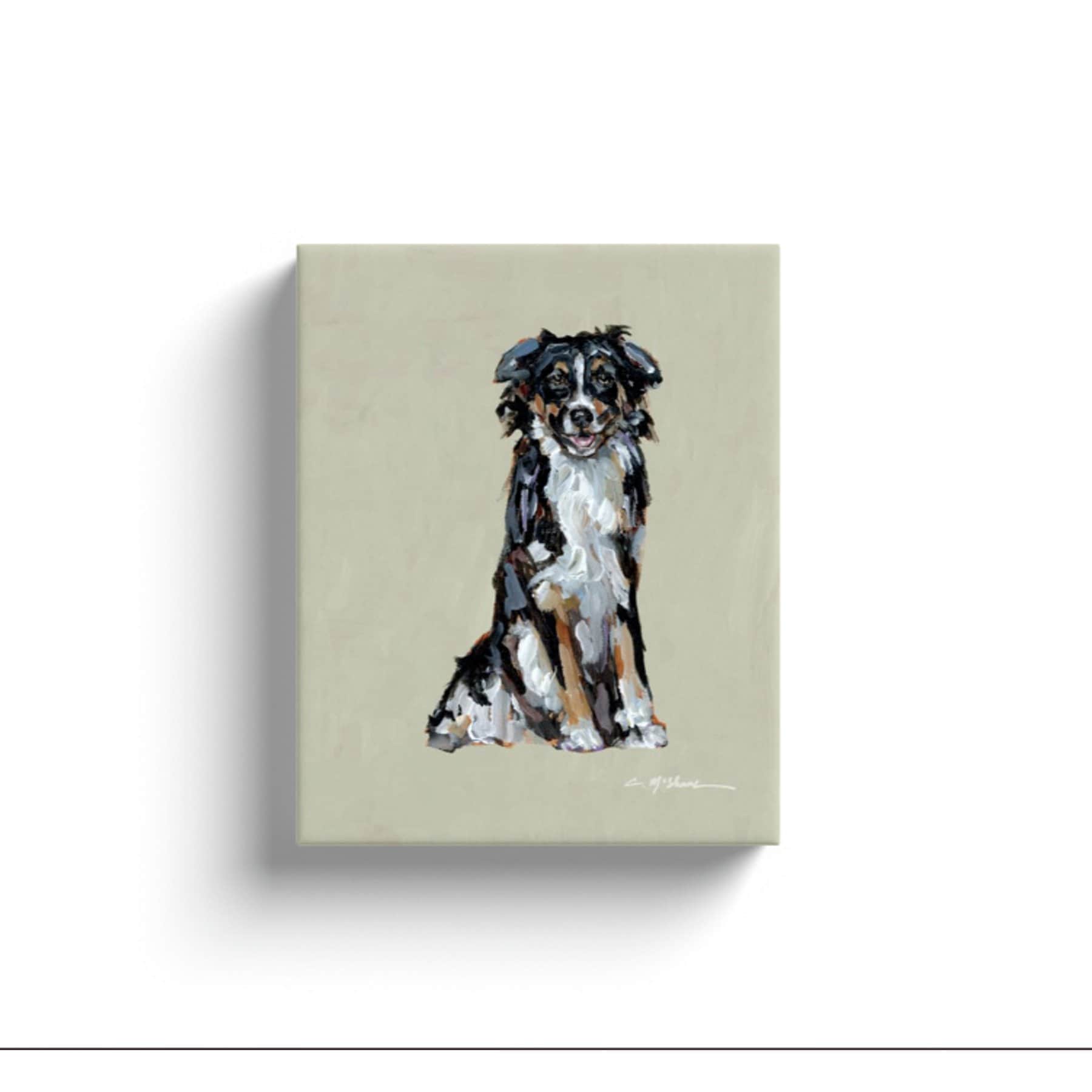 Art Barke by Chelsea McShane Art Black & White Australian Shepherd Canvas Print, 10 x 8-in