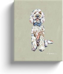 Art Barke by Chelsea McShane Art Goldendoodle with Blue Bow Canvas Print, 10 x 8-in