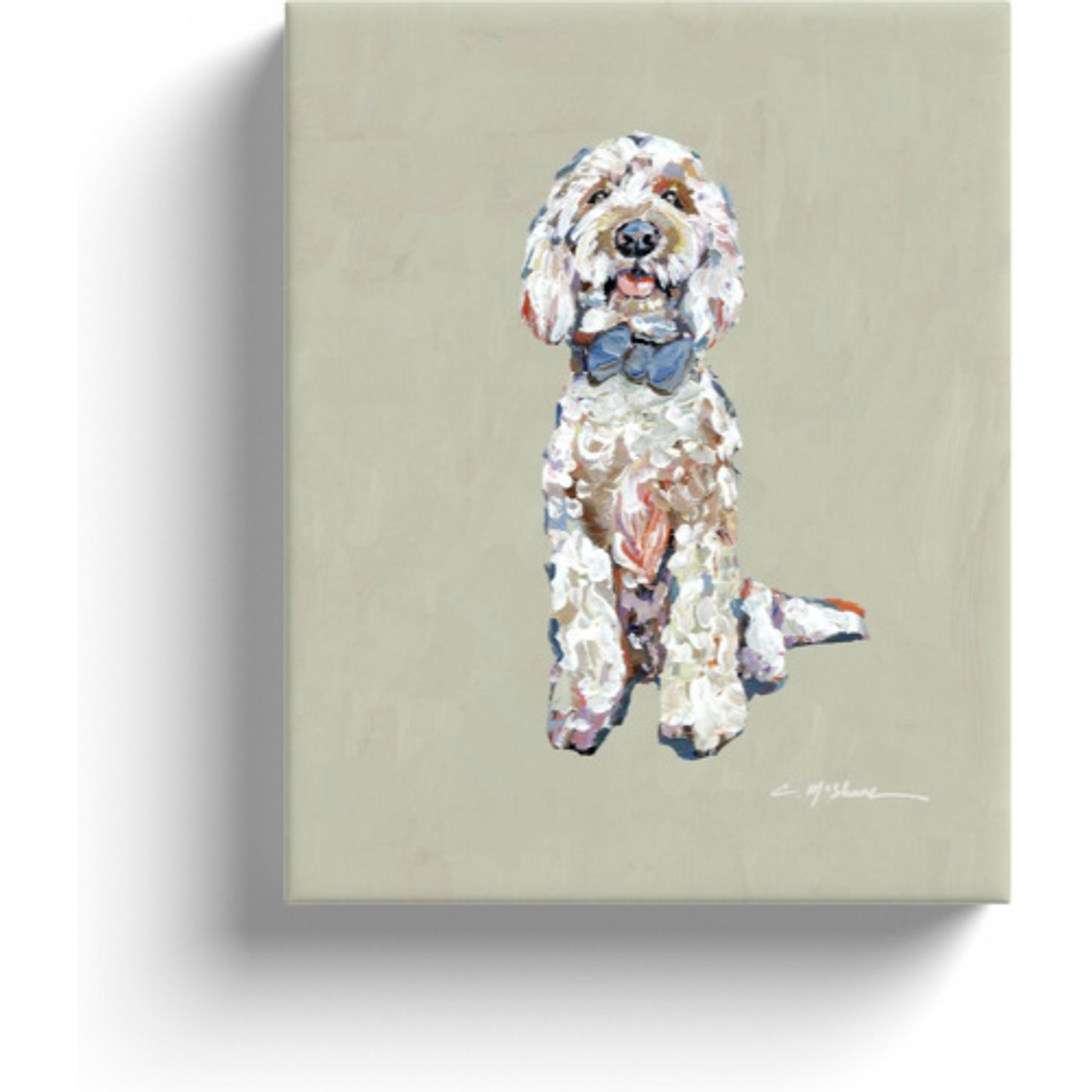 Art Barke by Chelsea McShane Art Goldendoodle with Blue Bow Canvas Print, 10 x 8-in