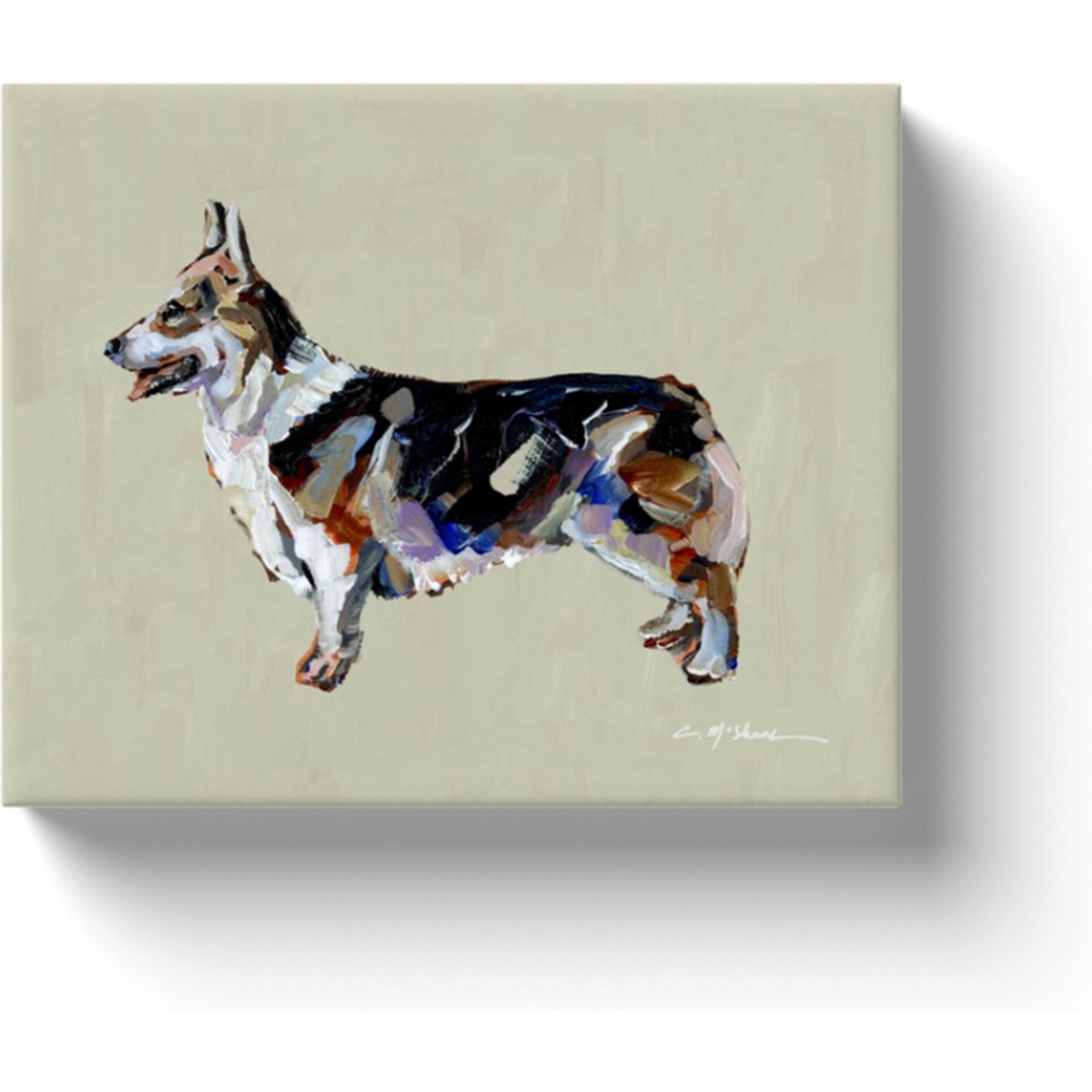 Art Barke by Chelsea McShane Art Tri Color Corgi Canvas Print, 10 x 8-in