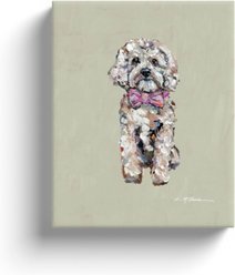 Art Barke by Chelsea McShane Art Light Cavapoo with Pink Bow Canvas Print, 10 x 8-in