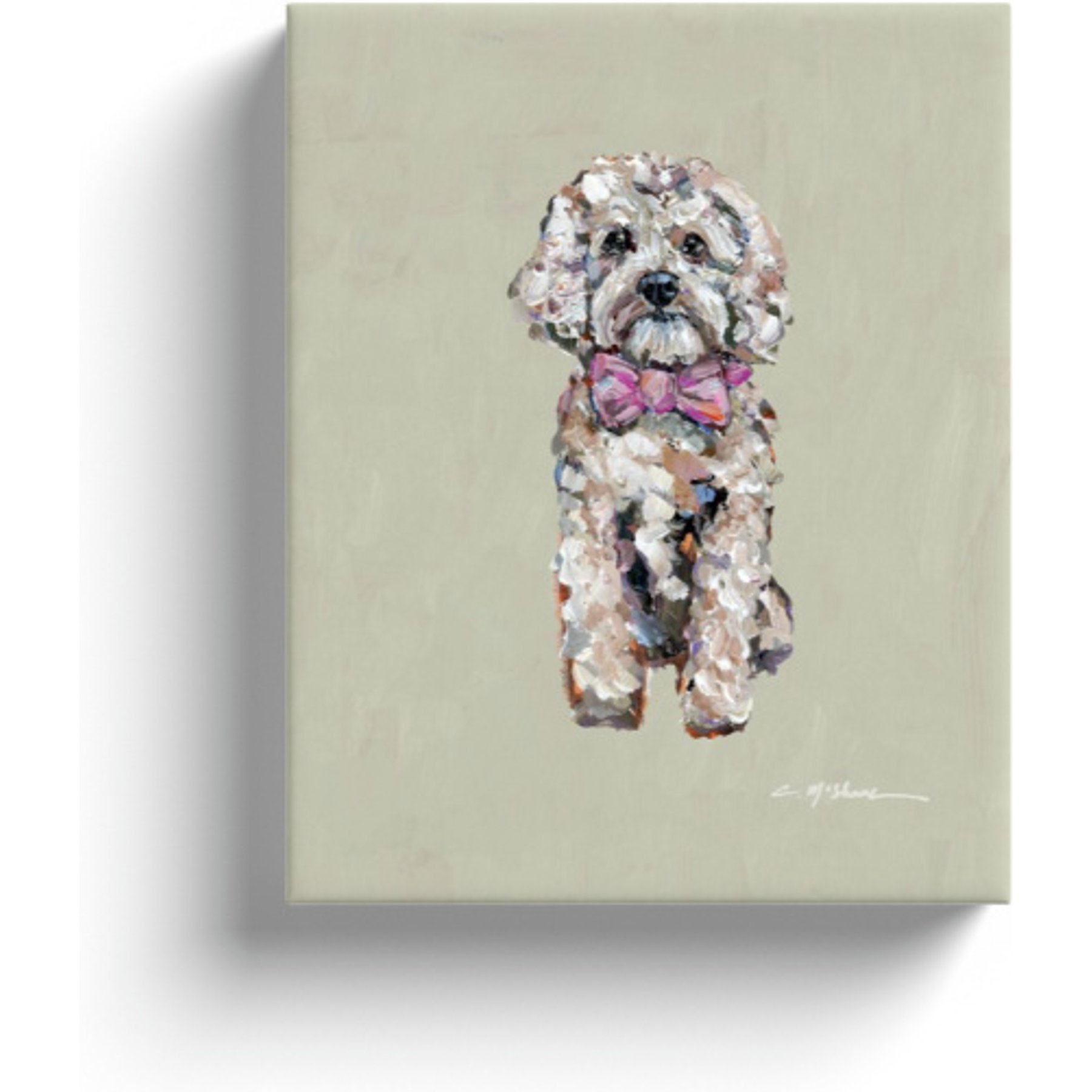 Art Barke by Chelsea McShane Art Light Cavapoo with Pink Bow Canvas Print, 10 x 8-in