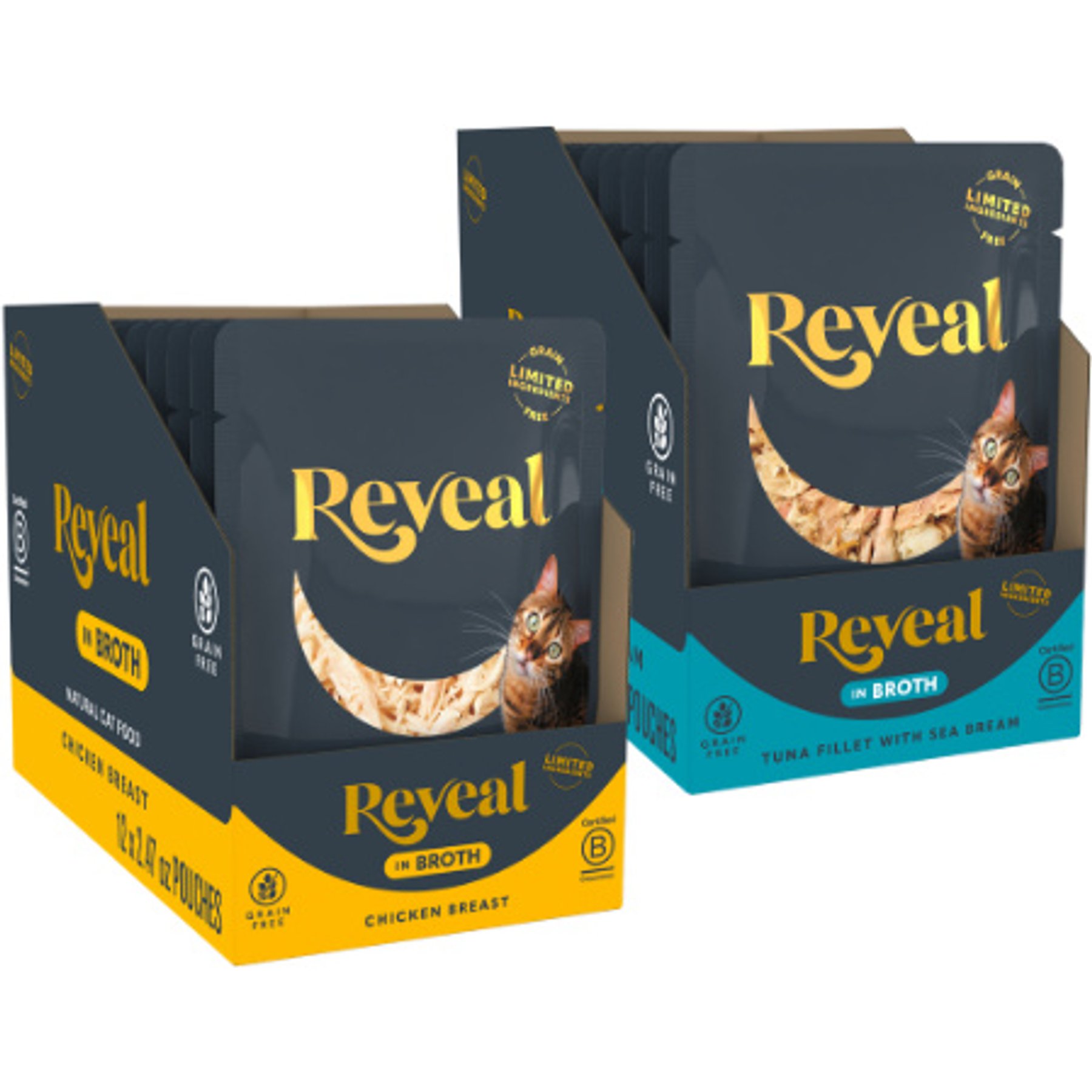 Reveal Tuna with Sea Bream in Broth + Chicken Breast in Broth Flavored Wet Cat Food