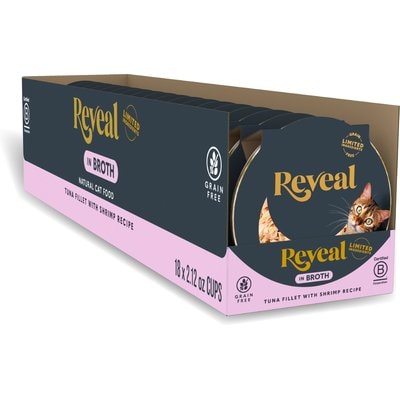 Reveal Reveal Natural Grain-Free Tuna with Shrimp in Broth Flavored Wet Cat Food, 2.12-oz pot, case of 18