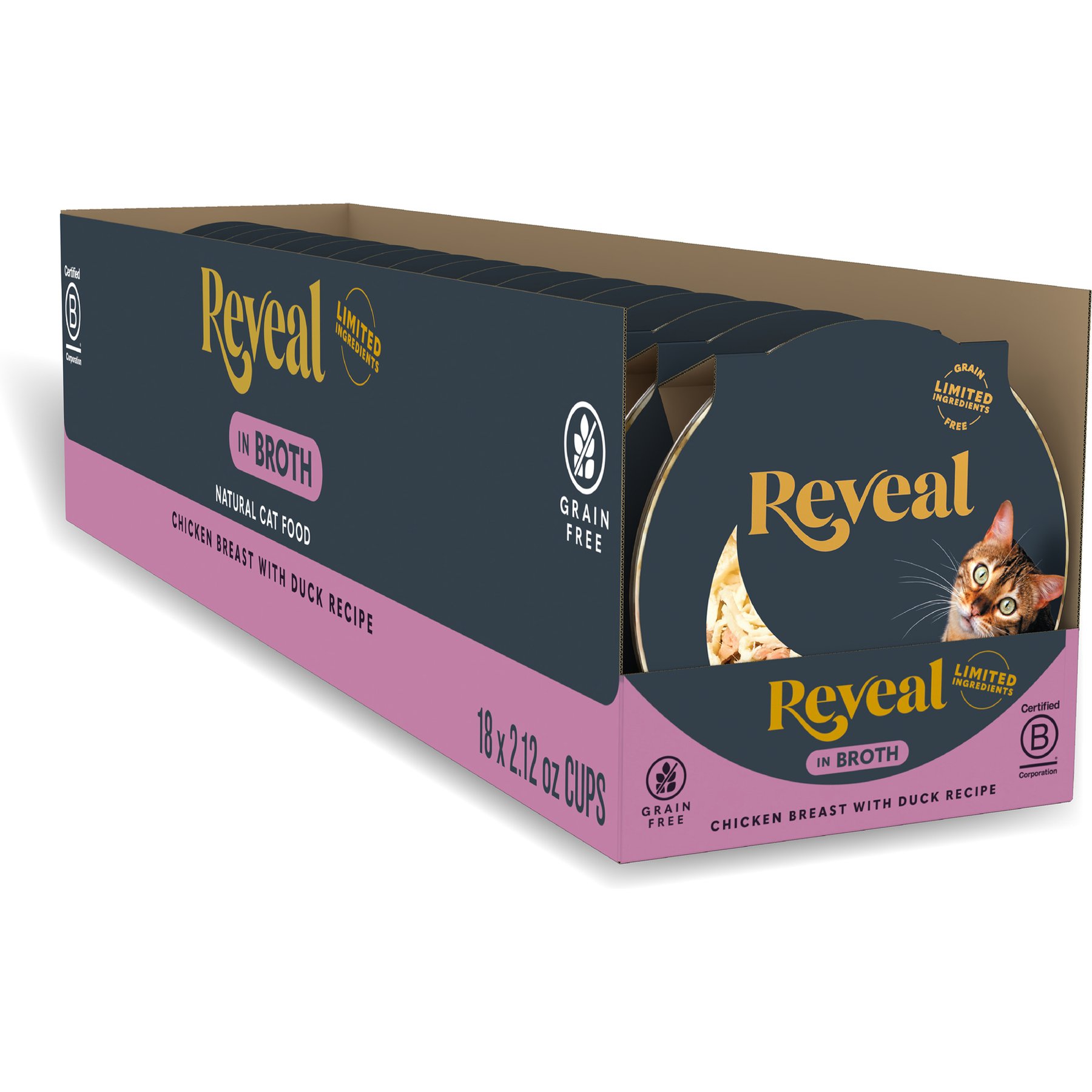 Reveal Natural Grain-Free Chicken with Duck in Broth Flavored Wet Cat Food, 2.12-oz pot, case of 18