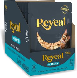 Reveal Natural Grain-Free Tuna with Sea Bream in Broth Flavored Wet Cat Food, 2.47-oz pouch, case of 12