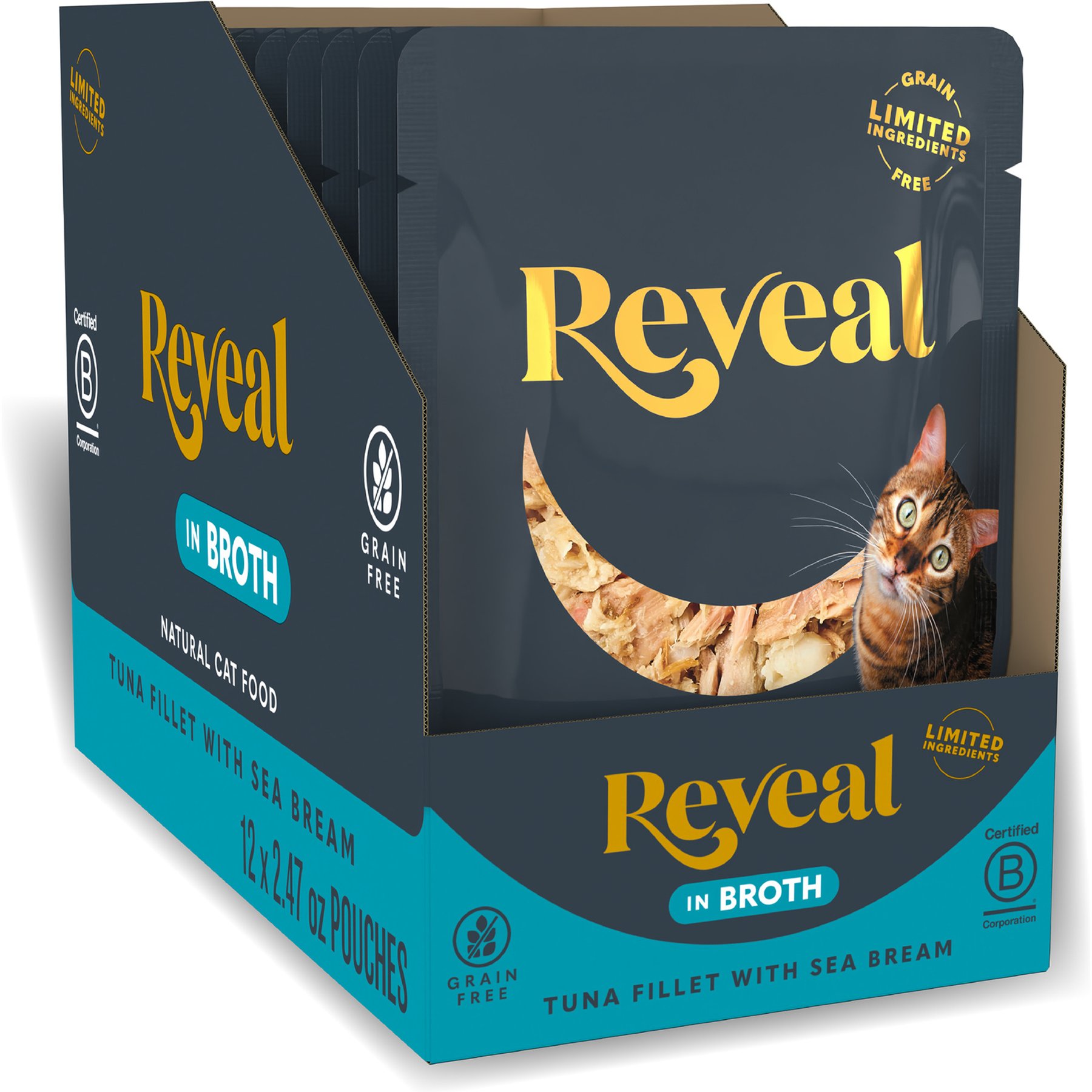 Reveal Natural Grain-Free Tuna with Sea Bream in Broth Flavored Wet Cat Food, 2.47-oz pouch, case of 12