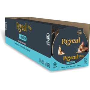 Reveal Natural Grain-Free Sardine with Mackerel in Broth Flavored Wet Cat Food, 2.12-oz pot, case of 18