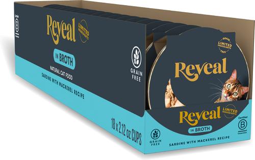 Reveal Natural Grain-Free Sardine with Mackerel in Broth Flavored Wet Cat Food, 2.12-oz pot, case of 18