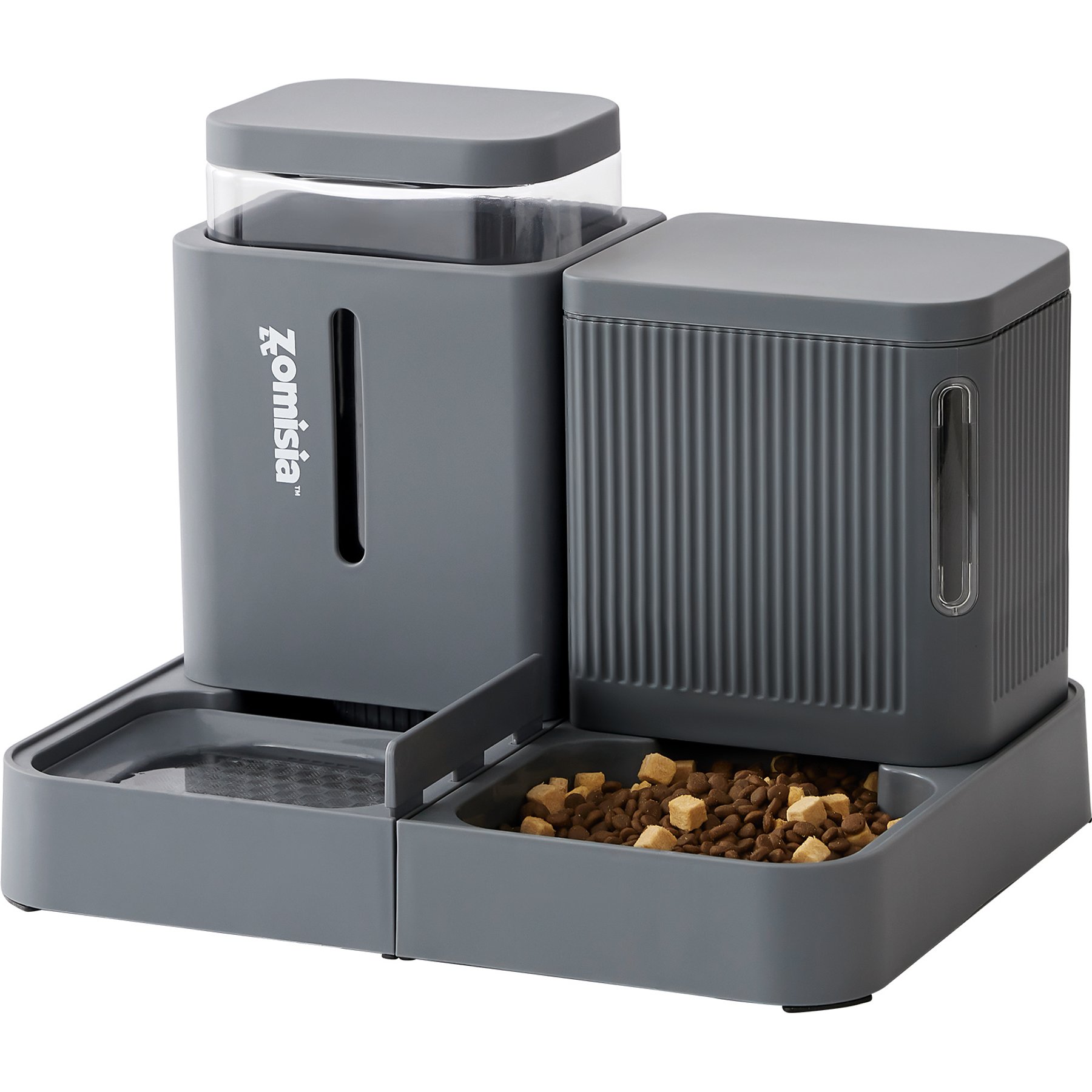 ZOMISIA Gravity Cat Feeder & Water Dispenser, Grey, 0.8-gal, 2 count