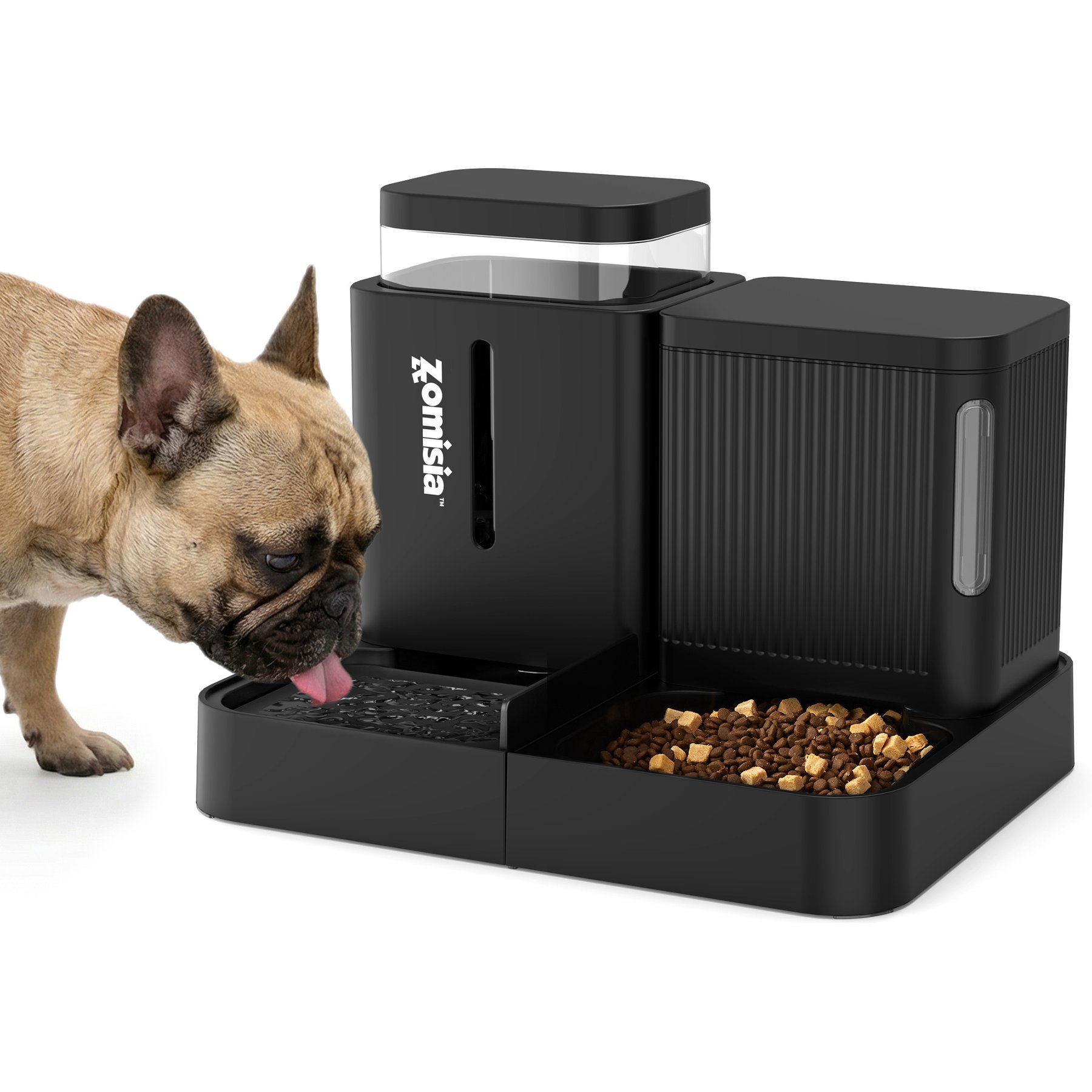 ZOMISIA Gravity Cat Feeder & Water Dispenser, Black, 1.6-gal, 2 count