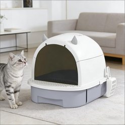 Bencmate Covered Cat Litter Box, White, 20.5 x 15.9 x 15.4-in