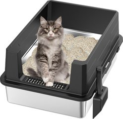 Bencmate Stainless Steel Cat Litter Box, Black, 27.56 x 19.69 x 11.81-in