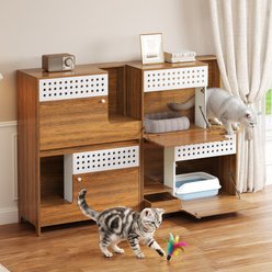 Bencmate 2-Piece Modern 2-in-1 Side Table Cat Litter Box Enclosure, Brown
